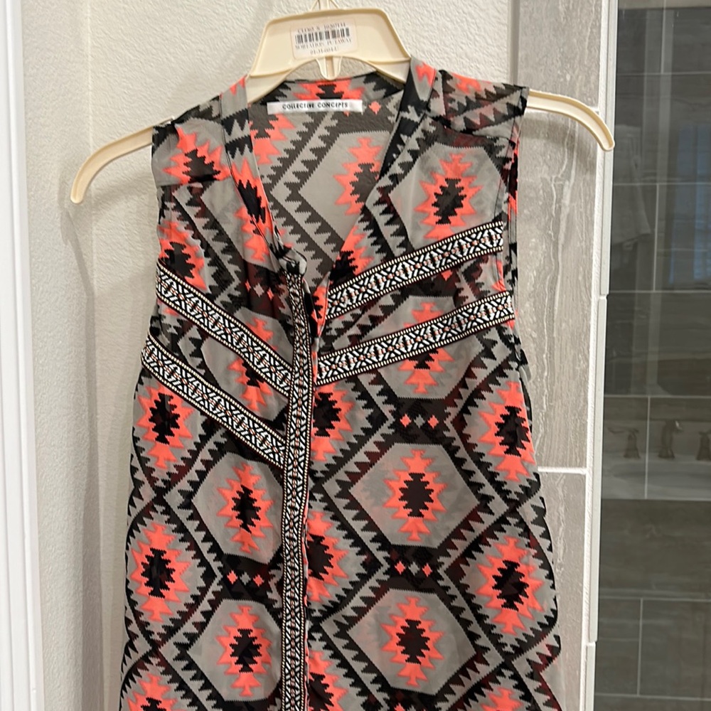 Collective concepts beautiful, silky, hot pink, and black Aztec print tank.